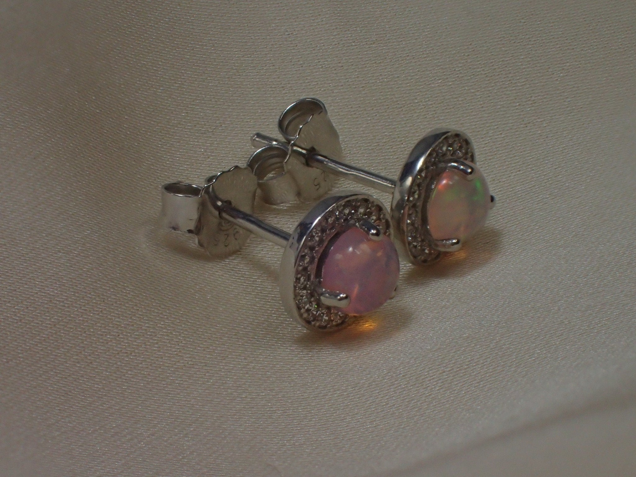 Opal Halo Earrings / Diamonds Earrings / Opal Stud Earrings / October Birthstone / Brilliant Round Diamond Earrings